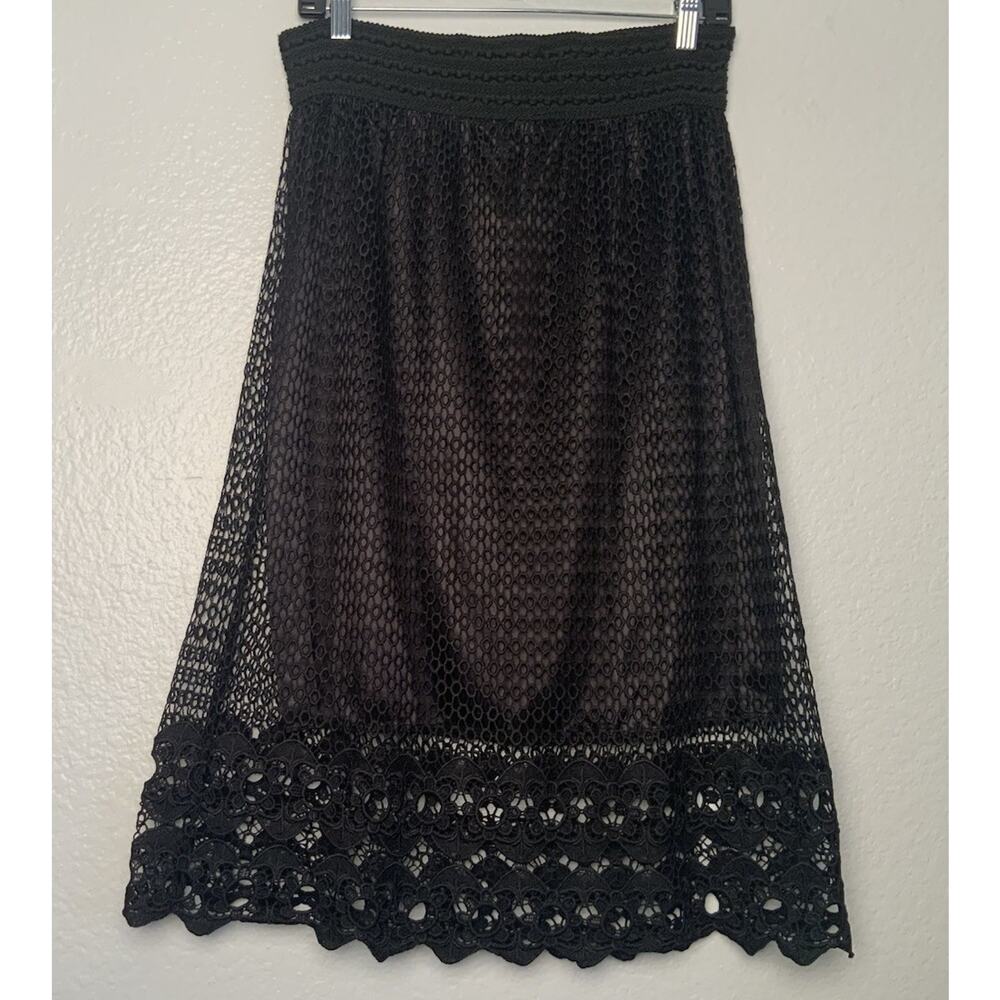 Zashi Womens Black Eyelet MIDI Skirt M Partial Liner Boho Grunge Festival NWT